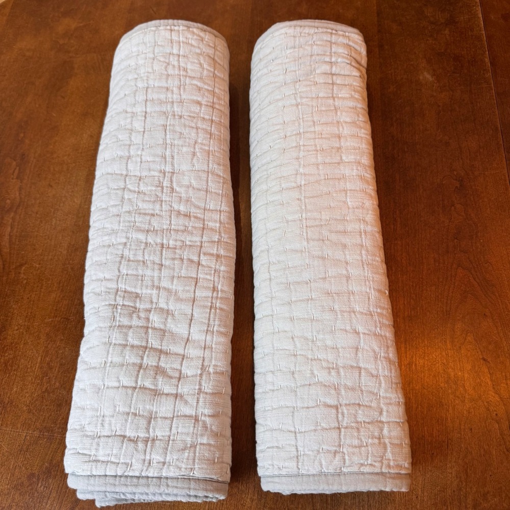 Pottery Barn Gray Linen 2 King Shams Pick Stitch Hand Quilted